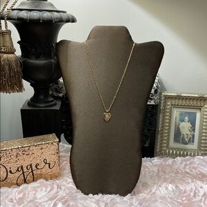 Gold Tone Pink Crystals “B” Heart Pendant Necklace!